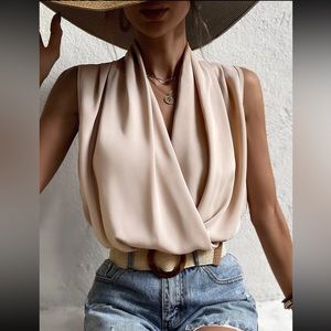 SHEIN Privé Wrap Front Sleeveless Blouse